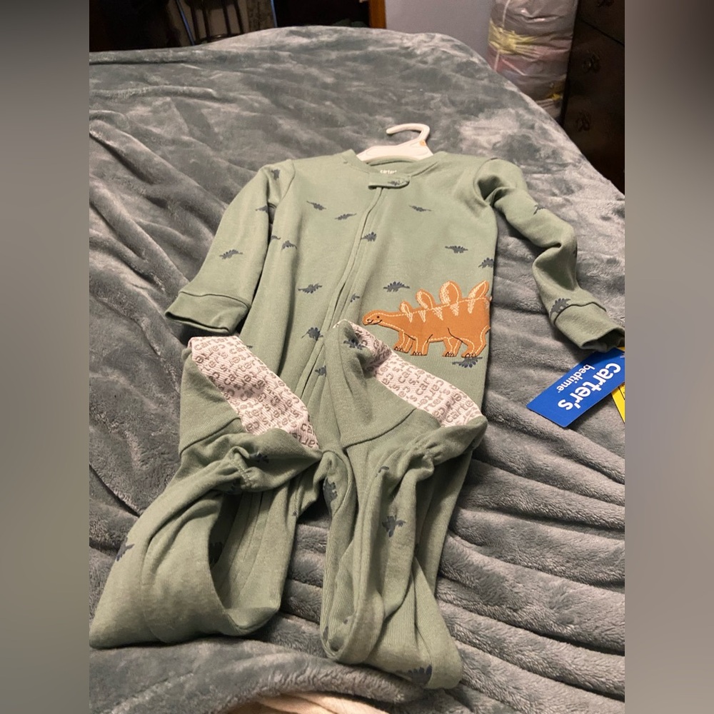 Carter's Green Footed One-Piece with Orange Dinosaur